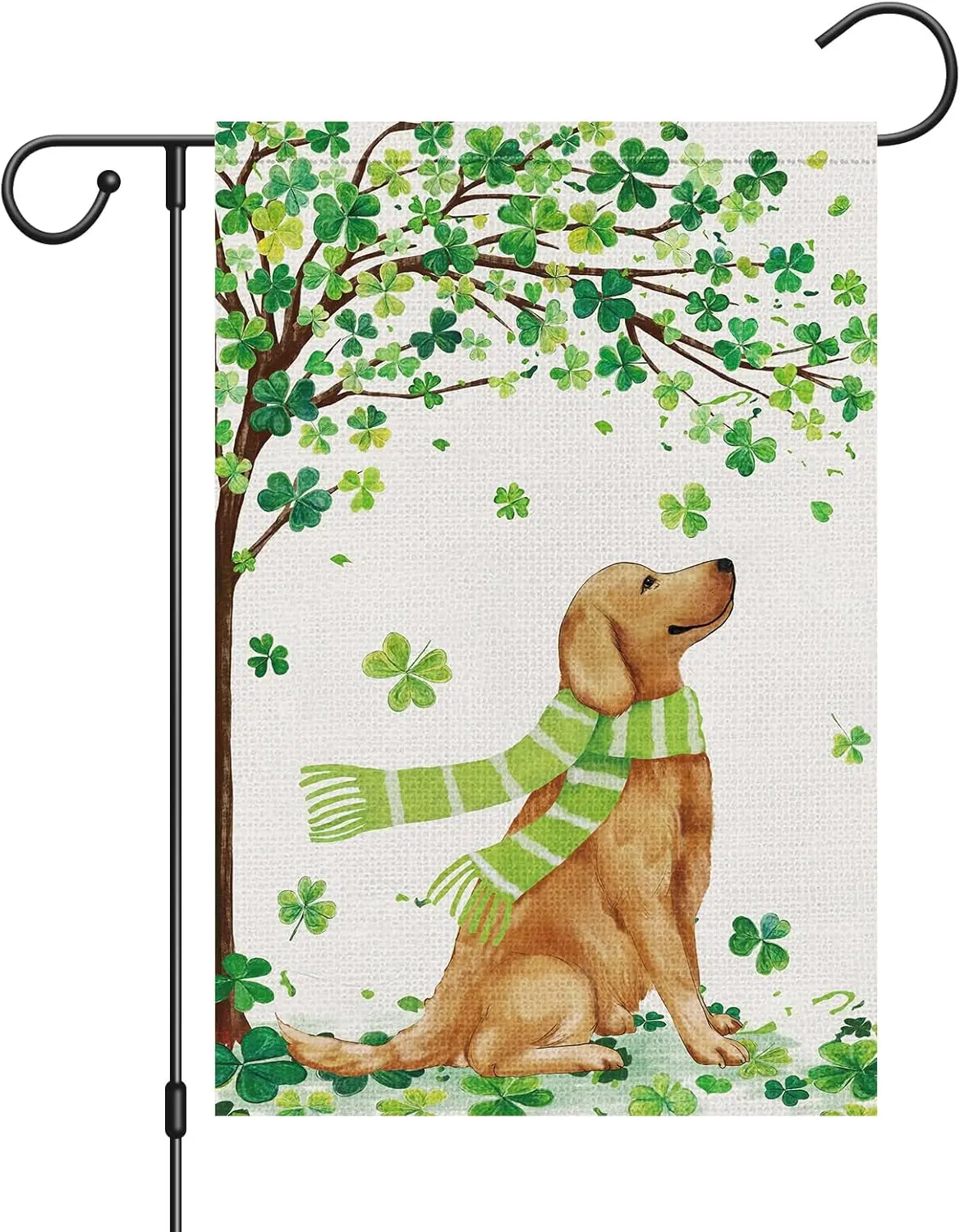 Louise Maelys St Patricks Day Garden Flag Shamrock Golden Retriever Welcome Double Sided 12x18 Inch Small Burlap Saint Sprin SSL