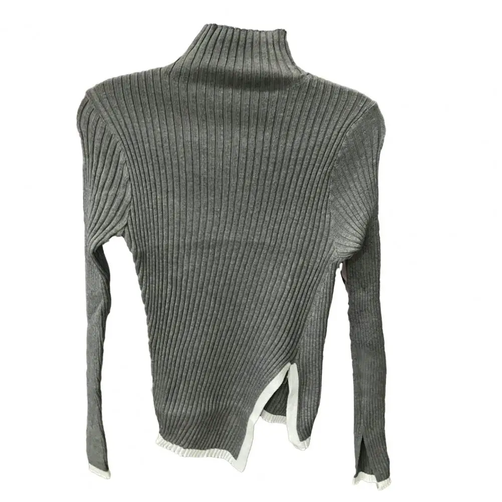 Loose Fit Pullover Top gemütlichen Pullover mit hohem Kragen für Frauen gestrickt warmen Pullover mit unregelmäßig geteilten Saum weich elastisch für den Herbst