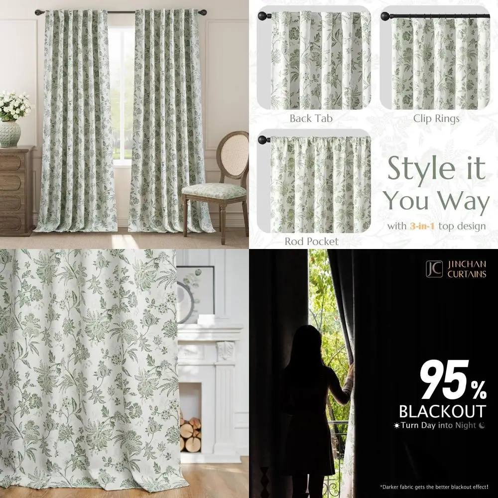 ستائر تعتيم بالزهور الخضراء المريمية، 108 طويلة، مجموعة من لوحتين، نمط المزرعة، بلوزة طويلة جدًا