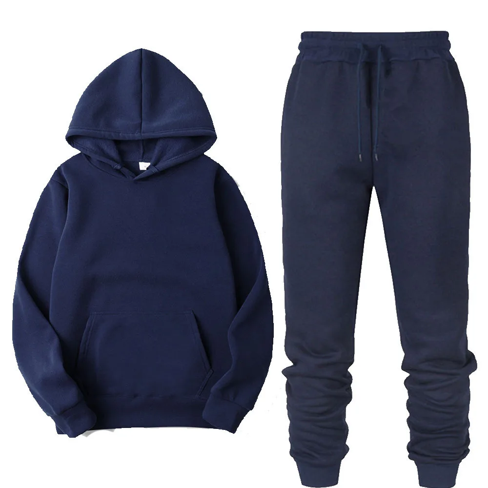 Mens Hoodie  Pants Set Winter Fleece Lined Warm Stylish Color Block Casual Sportswear  In Stock