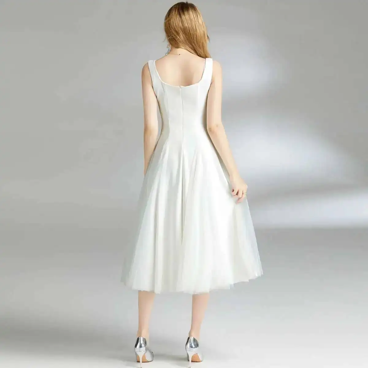Summer Holiday Designer White Prom Wedding Dress Women  Sexy Backless Straps A Line Tulle Midi Long Vestidos Party Night Robe