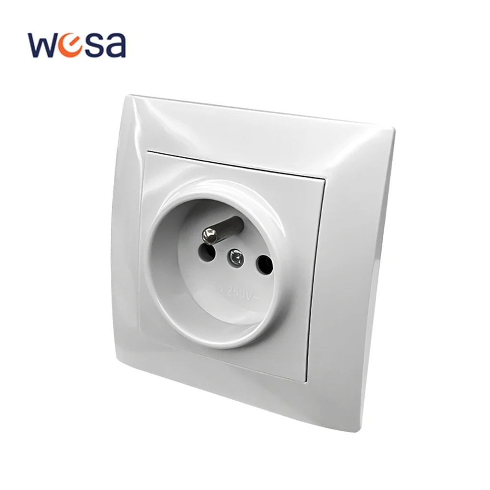 WESA Power Socket French Standard Wall Socket Electrical Outlet Standard Ground Embedded Plug White Flame Retardant Plastic Pane