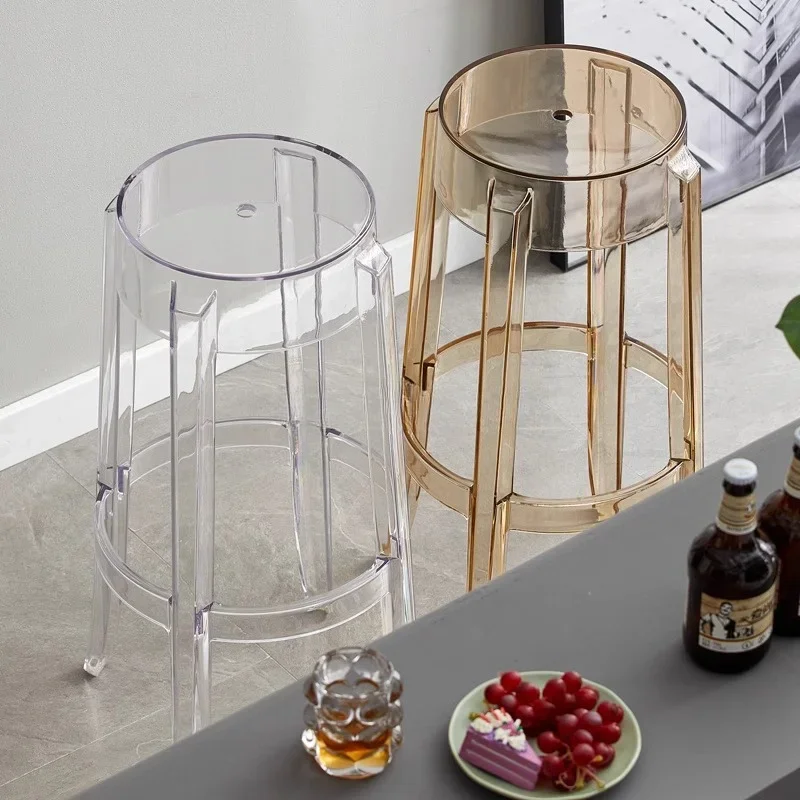 

'wholesale Nordic transparent acrylic chair bar crystal high stool fashion round stool modern minimalist plastic bar stool