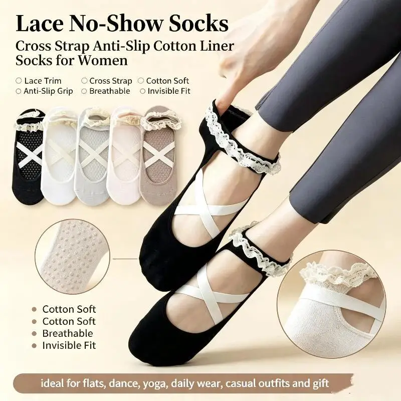1Pairs Cute Lacework Pilates Socks Princess Women: Yoga Professional Backless Breathable Anti-Slip Ballet
