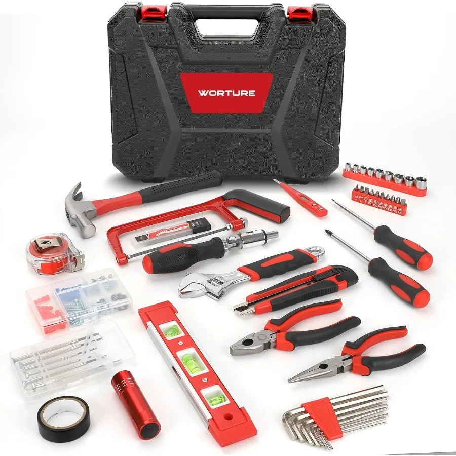 

110 Pieces Hand Tool Kit for Daily Repairing Heavy Duty Steel Home Repairing Tool Set Household Tools with Plastic Storage Tool
