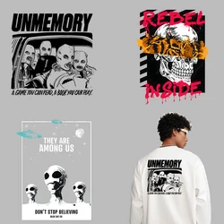 Punk style heat transfer men's T-shirt DIY decorative print Iron On vinyl clothing sticker washable patch