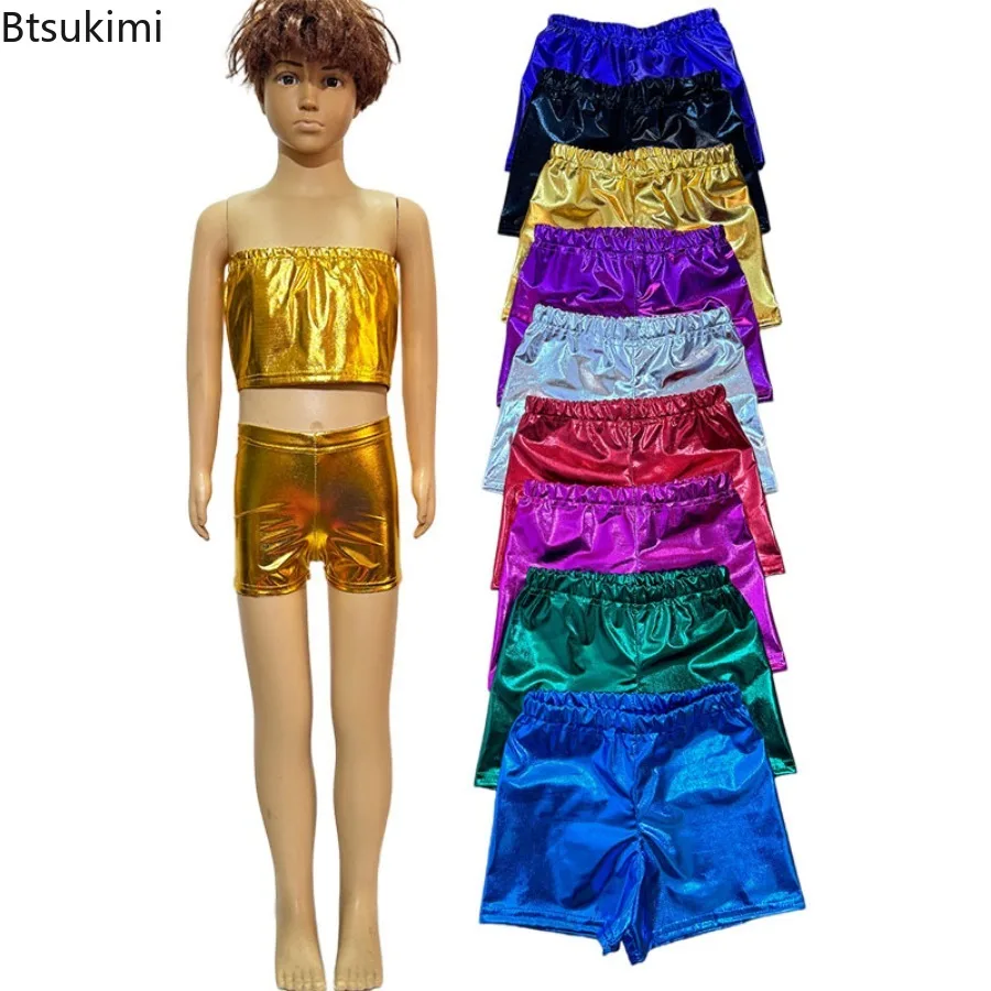 Kids Girls Metallic Shiny Ballet Gymnastics Shorts Elastic Waistband Hot Pants for Cheerleading Hip Hop Jazz Dance Performance
