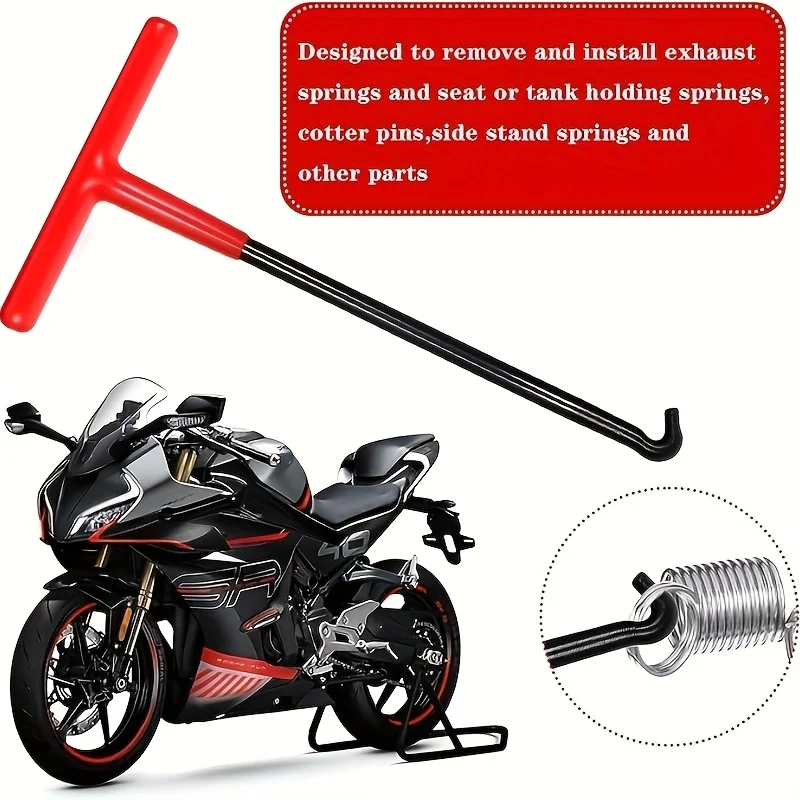 

Motorcycle Exhaust Pipe Spring Hook T Shape Hand-Held Puller Repair Tool Exhaust Spring Hook With Rubber Coating Motor Accessory