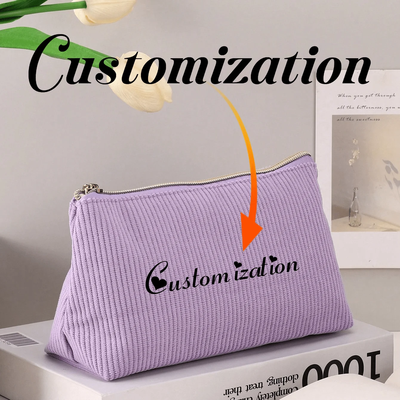 Stylish Corduroy Custom Edition Makeup Bag Personalized Name Organizer for Events Back-to-School Gifts