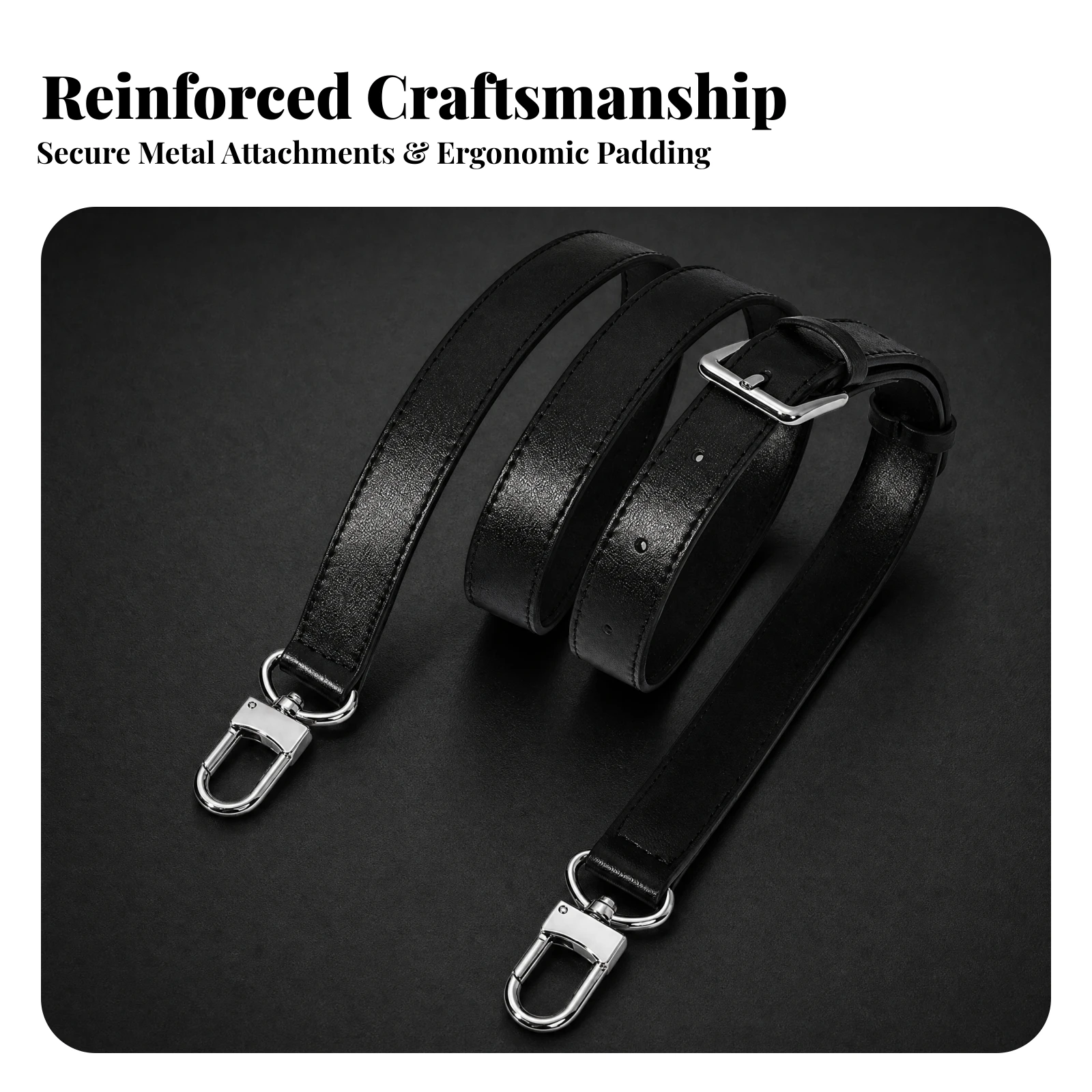 Detachable Leather Strap with Metal Clasps Sturdy Replacement Handbag Strap Load-Bearing Easy to Attach for Everyday Use