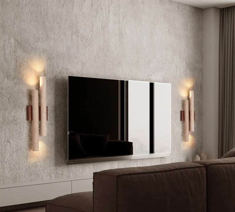 Yellow travertine strip wall lamp wall lamp Chinese living room TV background wall led atmosphere