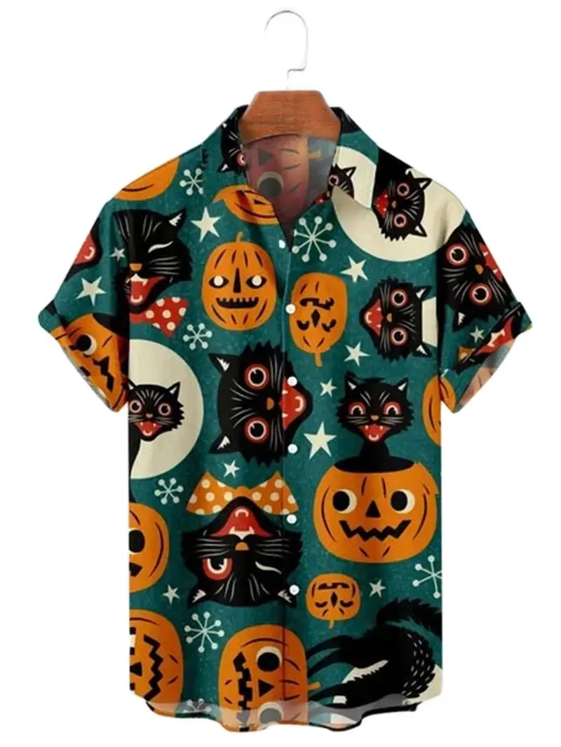 Camisa de Halloween con estampado 3D para hombre, camisas de fiesta geniales, Hip Hop, ropa de gran tamaño, hawaiana, verano, playa, vacaciones,