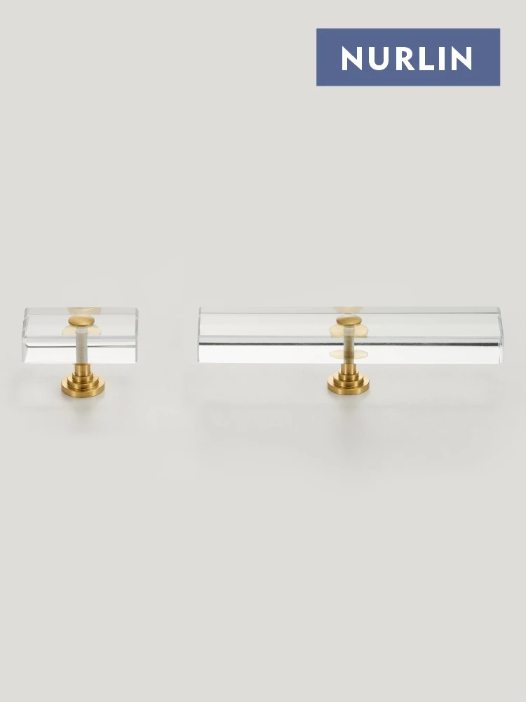 Nurlin Brass Acrylic Cabinet Drawer Wardrobe Door Furniture Rectangular   Handle Knobs T-bar Pull