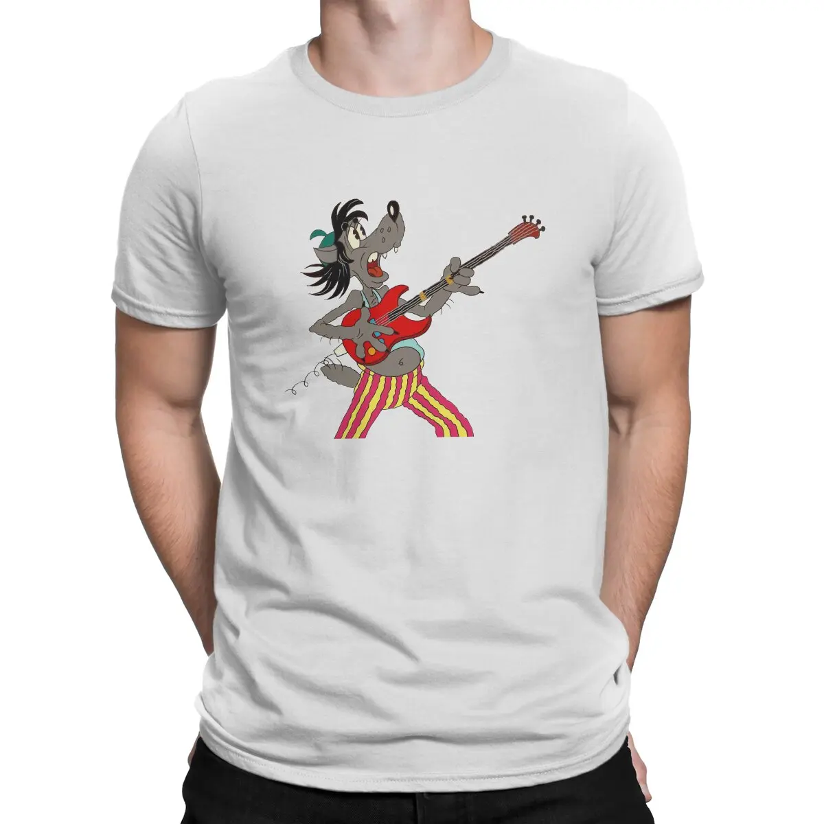 Nu Pogodi Rabbit Wolf Anime Play Guitar Tshirt Homme Men's Clothes Blusas T Shirt For Men