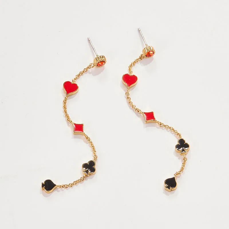 

Nich Design Retro Style Love Playing Card Long Tassel Dangle Earrings Black Enamel Square Hand-painted Earrings Gift for Women