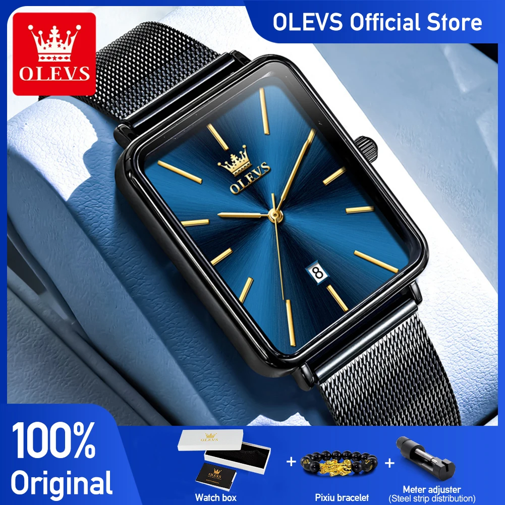 

Мужские часы OLEVS 3692, повседневные модные оригинальные квадратные кварцевые часы, водонепроницаемые светящиеся часы с датой для мужчин, подарки, новый Reloj