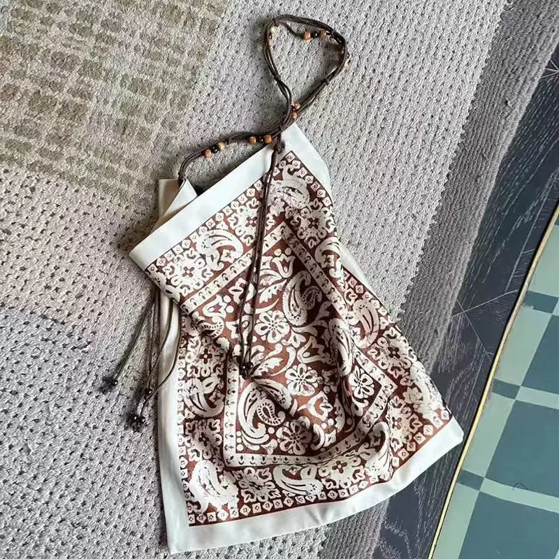 2025 Double-sided Printed Silk Scarf Fabric Single-shoulder Bag Lazy Summer Women's Fashion Handbag Square Silk Soft view 5