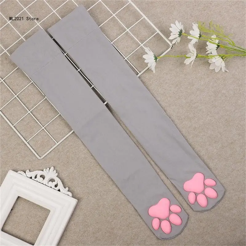 Paw Pad Socks Thigh High Stockings 3D Toe Beans Socks Kitten Claw Stockings for Girls Women Cosplay Costume