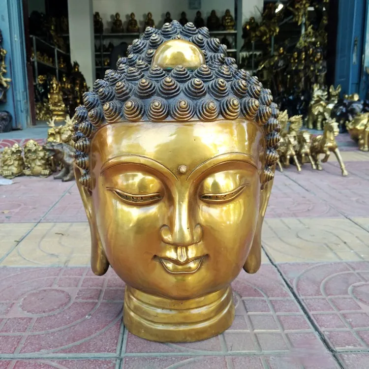 40cm Huge large Asia Thailand HOME Vestibule hallwayTemple Patron saint efficacious protection copper golden Buddha head statue