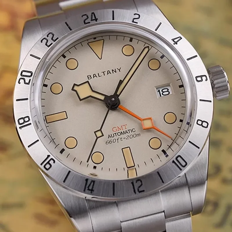 

Часы наручные Baltany Nh34 GMT, автоматические механические винтажные, 39 мм