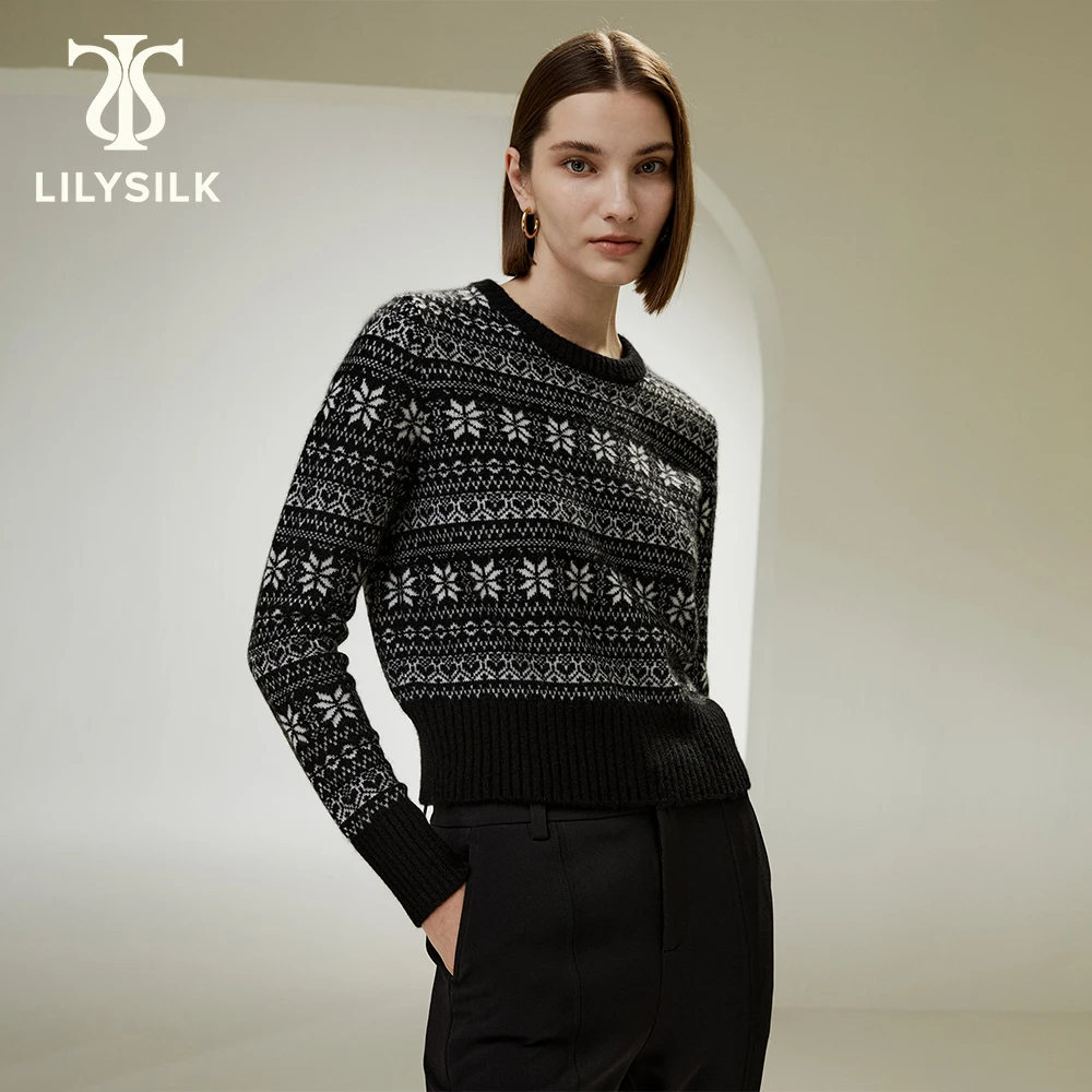 LILYSILK Cashmere maglione di fiocchi di neve per le donne 2023 regalo di natale Fair Isle Print abbigliamento per feste idee regalo di natale