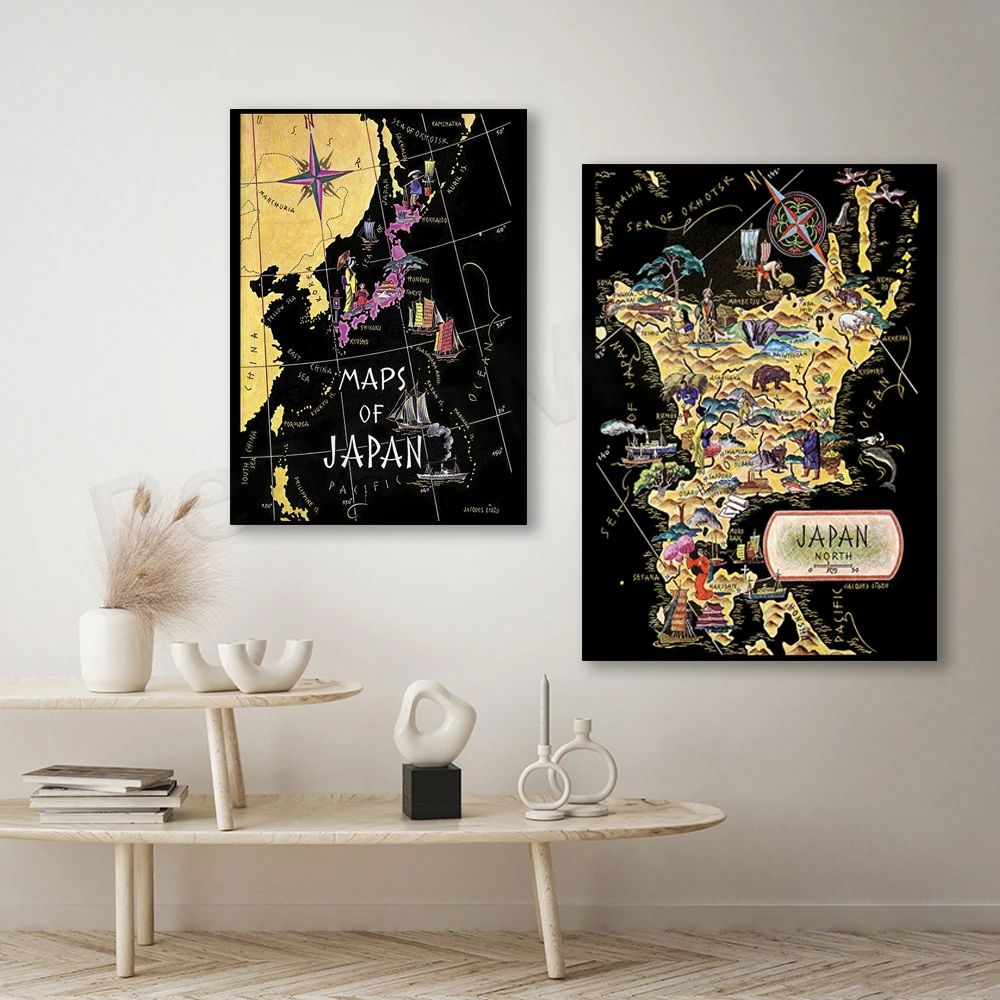 Central Japan, Southern Japan, Northern Japan, Japan Fun Vintage Map - Whimsical Map Cartoon Typographic Illustration Poster