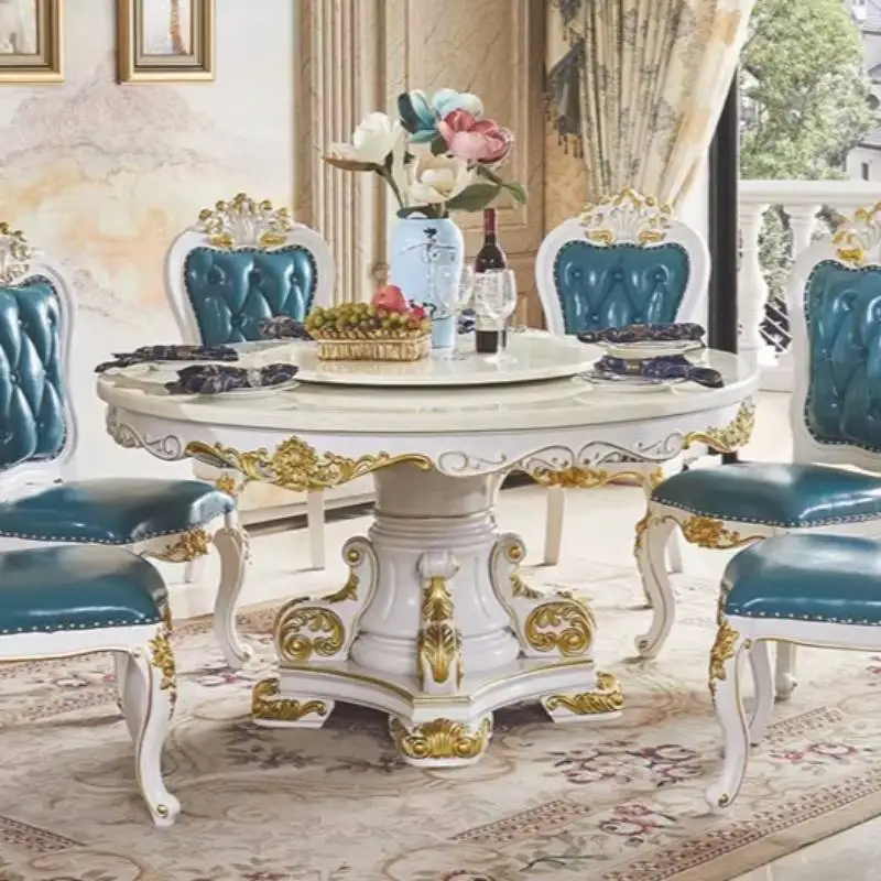 Wooden Gold Dining Table White Design Vintage Luxury Kitchen Dining Table Living Room Marble Nordic Muebles Para Hogar Furniture