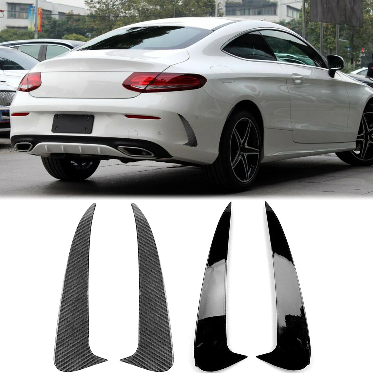 2pcs Rear Bumper Splitters Side Canard Cover Trim Sticker For Mercedes Benz 2DR C Coupe C205 C43 AMG 2015-2020 Car Styling