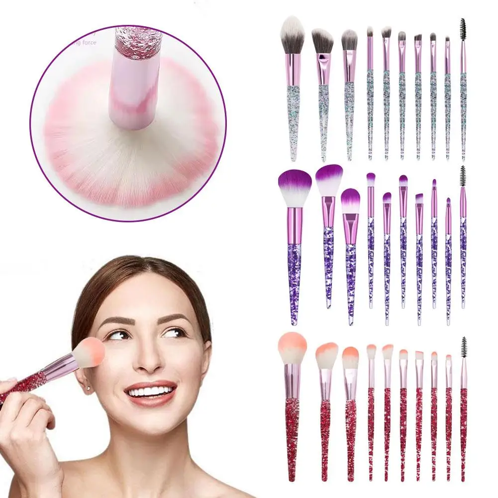 Ensemble de pinceaux de maquillage en cristal à paillettes, 10 pièces, fond de teint professionnel scintillant, correcteur, ombre à paupières, Eyeliner, Blush, Kit de pinceaux de mélange pour lèvres