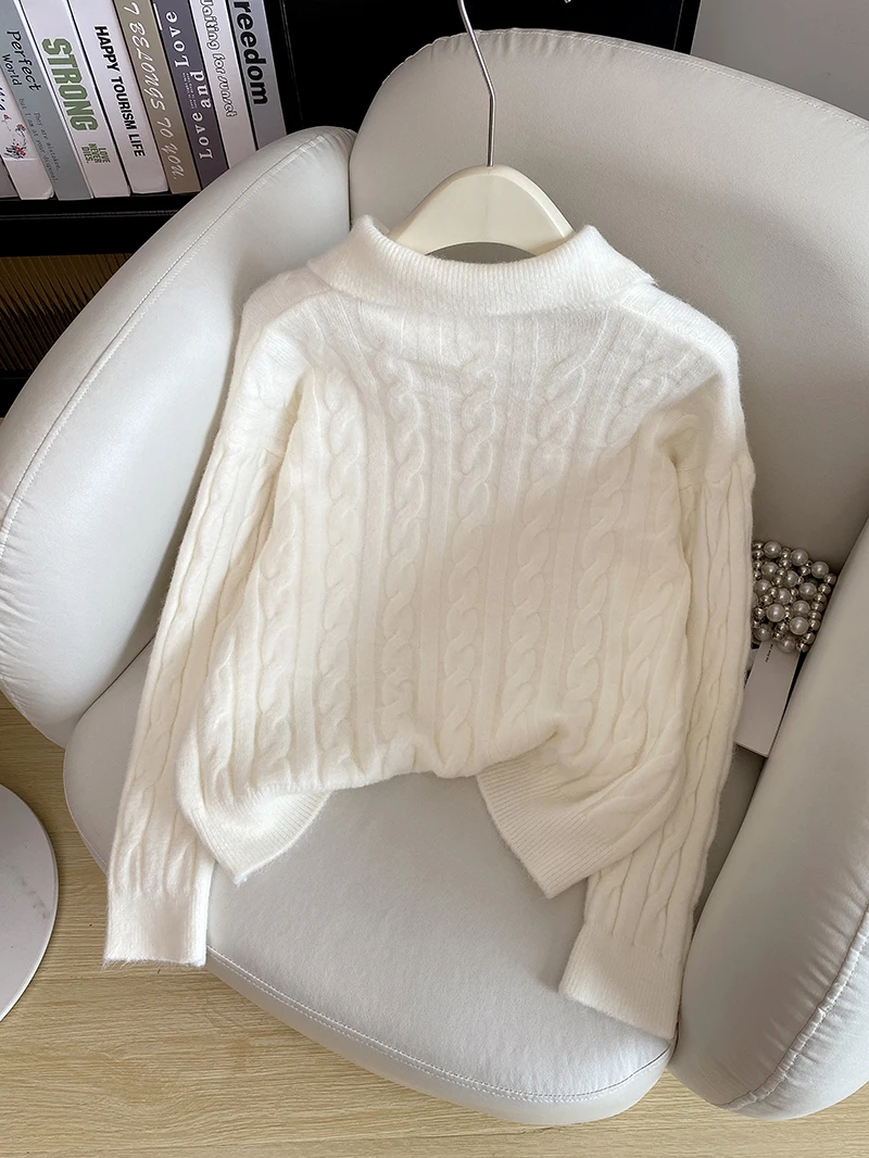 Morbido maglione lavorato a maglia da donna autunno inverno dimagrante sensazione di fascia alta twist due bottoni Faionable lungo Sve Top