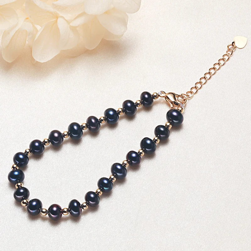 

New Natural Freshwater Black Pearl Fine Simple and Simple Bracelet for Women Beautiful Charm 18 K Real Gold Bracelet