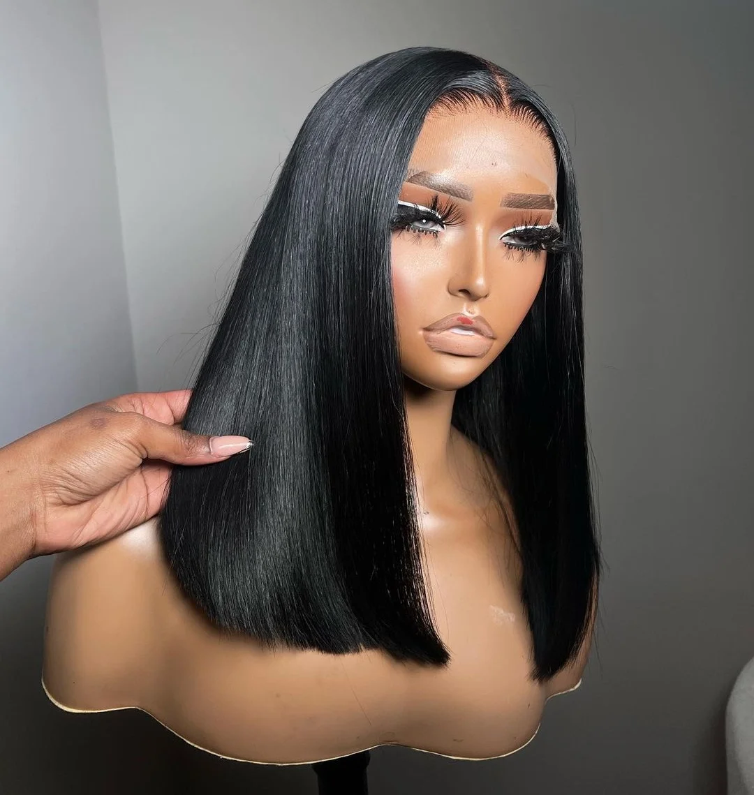 

12inch 13X4 Bob Human Hair Wigs Real 180%Density 12a Straight Bob Wigs Pre Cut Lace Pre Bleached Tiny Knots Ready to Go Glueless