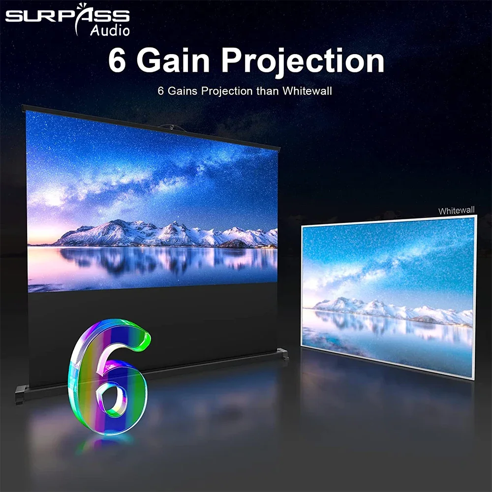 Portable Projector Screen 50 Inch Pull Up Tabletop Projection Screen with Stand Watch Movie for Outdoor Camping Business Office