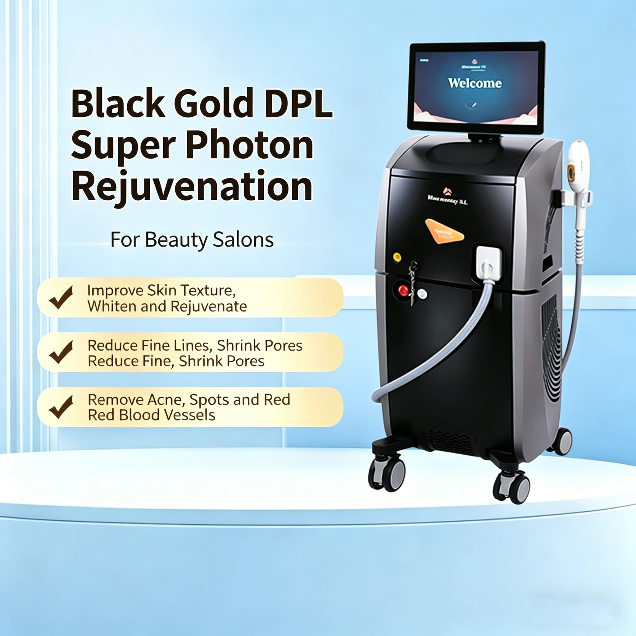 Black Gold Whitening and Rejuvenating Instrument, Specifically Designed for Beauty Salons to Brighten Skin Tone and Reduce Blemi