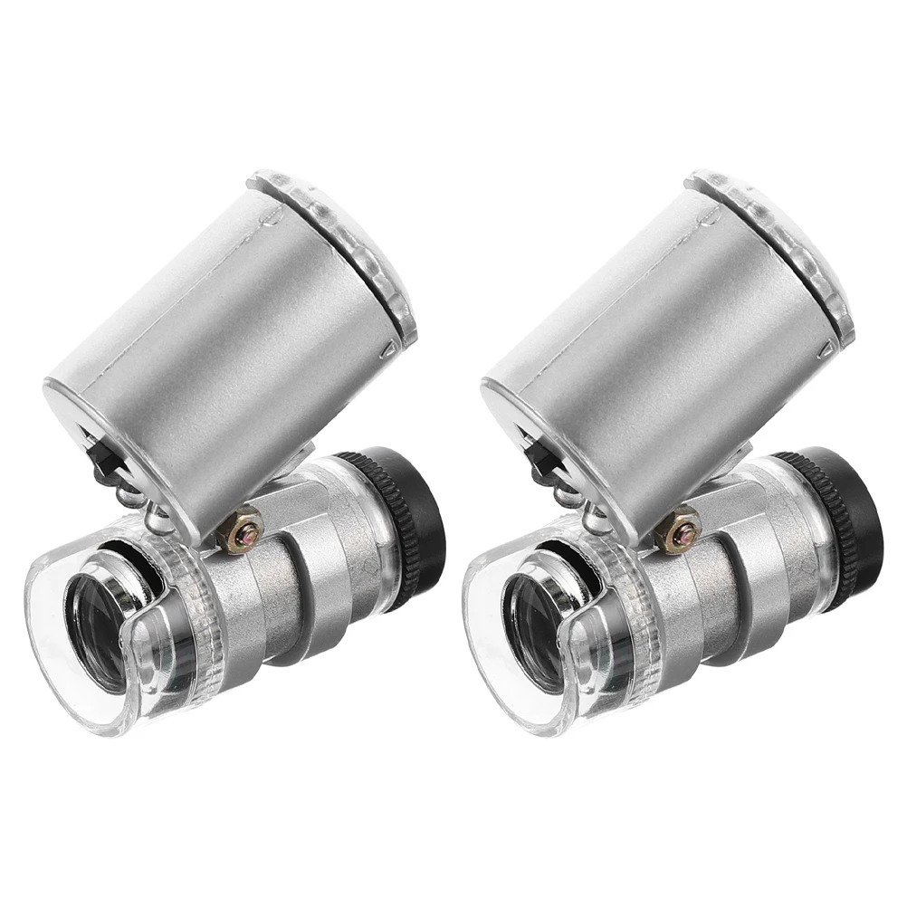 

2 Pcs Jewelry Microscope Portable H held Magnifier LED Light Electronics Soldering Mini 60X Currency Detecting Tool ABS Metal