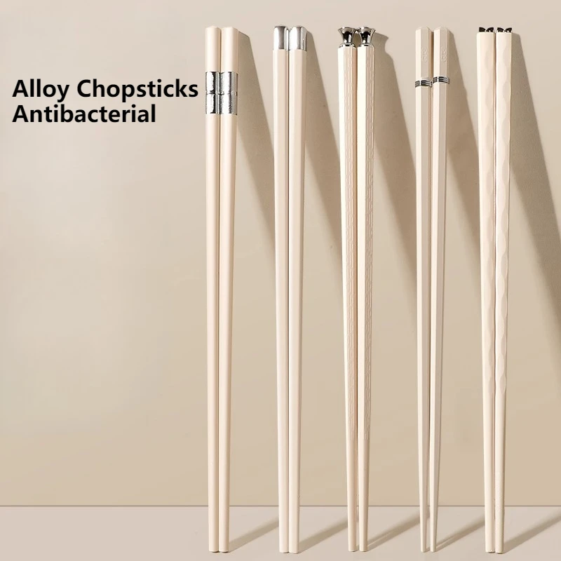 

PLYS 5/10 Pair Set Alloy Chopsticks Home Use Antibacterial, Mildew-Resistant, Heat-Resistant, Non-Slip Kitchen Utensils & Tablew