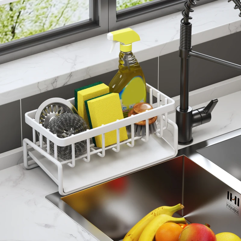 Sink Drain Rack Carbon Steel Kitchen Sponge Storage Faucet Holder Soap Drainer Towel Rack Shelf Organizer Kitchen Accessories