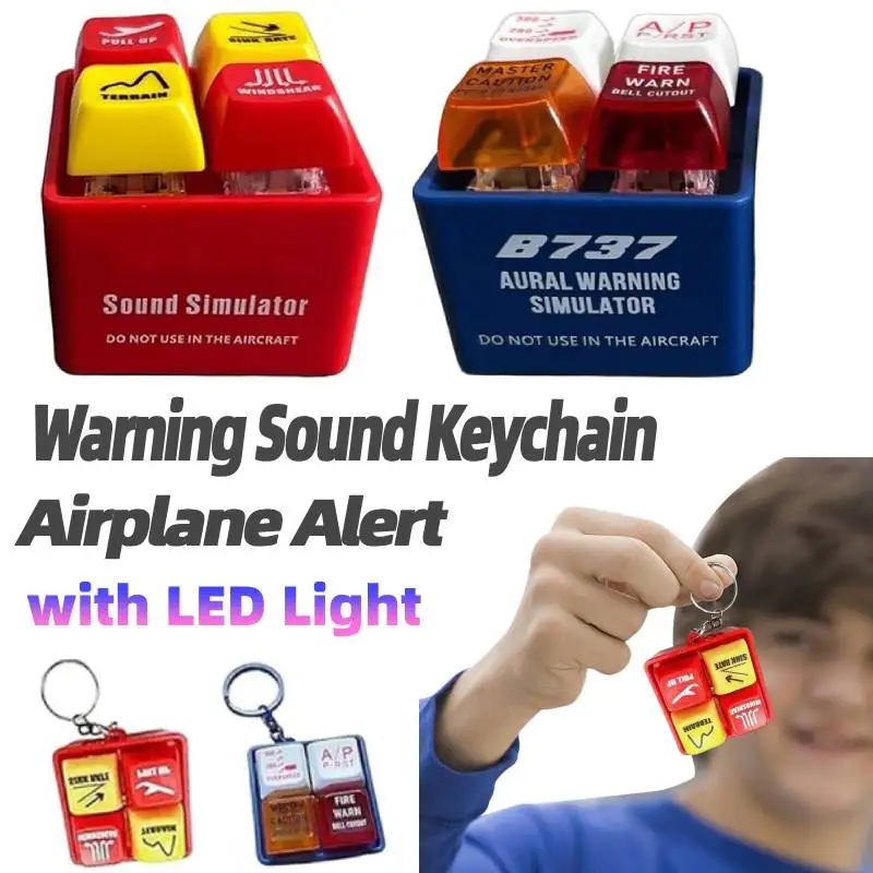 Ornamento piloto de emergências com luz led avião alerta chaveiro aviso simulador de som chaveiro para fãs de aviação bolsa