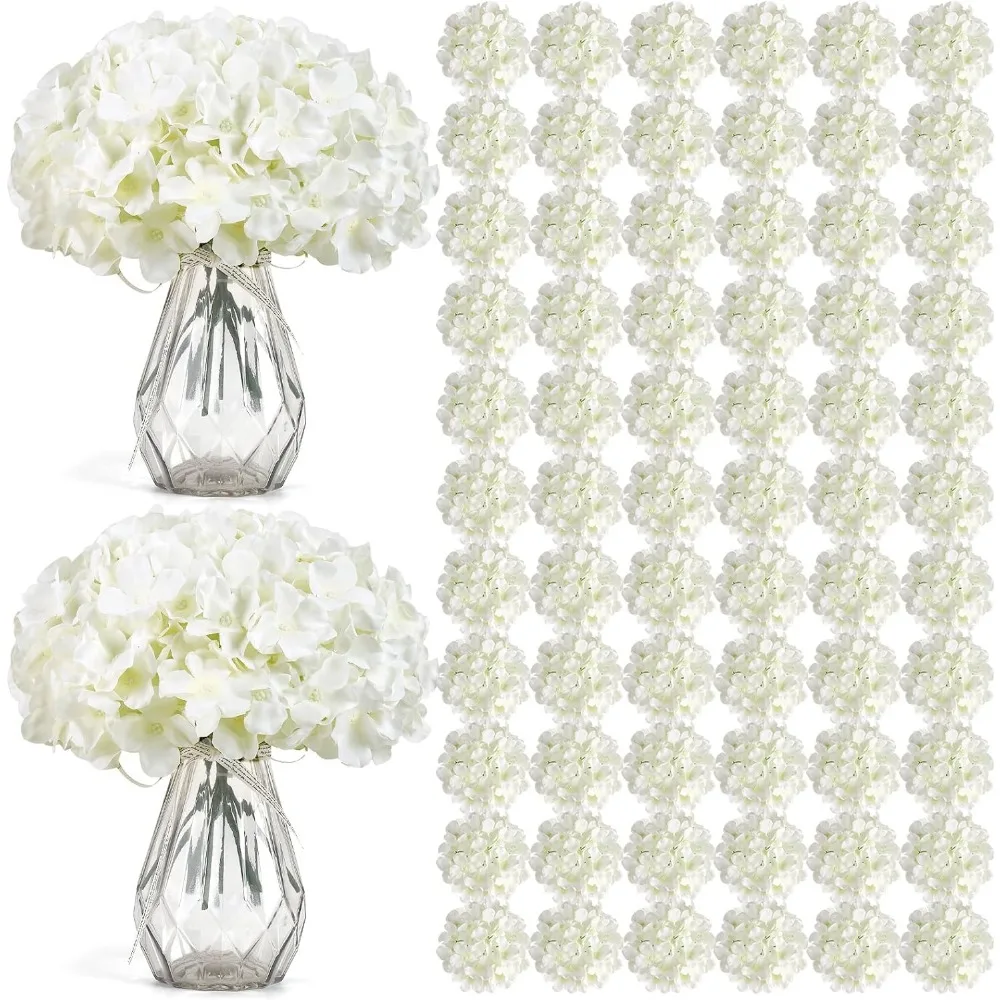 Auihiay 104 PCS Artificial Hydrangea Flowers, Silk Hydrangea Artificial Flowers Heads with Stems, Full Hydrangea Flowers for Wed