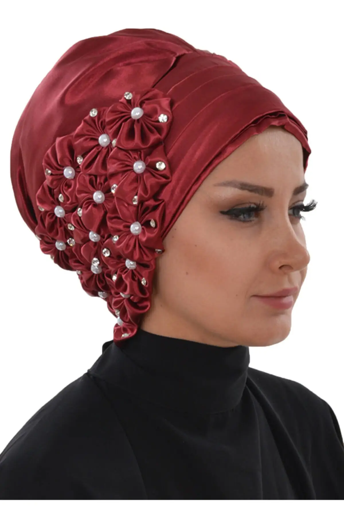 Stone Flower Accessory Satin Ready Turban hijab Muslim headscarf caps for Musulman women Muslim flat knit women B