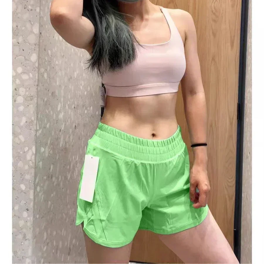 

Lemon Women Quick drying Yoga Sports Shorts 5" With Liner Mid-Waist Zipper Pockeks Running Fitness Exercise Cycling Shorts Pants