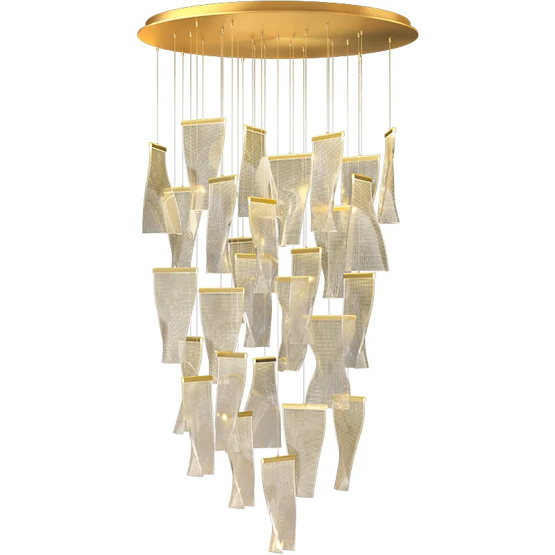 

Duplex building chandelier, post-modern simple light luxury living room, creative Nordic, stair restaurant art lighting