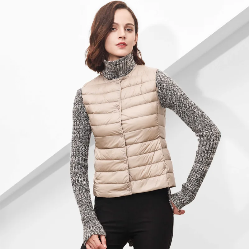 Donne autunno inverno caldo 90% bianco piumino d'anatra fodera gilet 2024 nuova femmina coreana Slim Fit Ultra leggero impacchettabile cappotto senza maniche