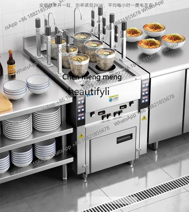 A06 Commercial automatic lifting electric heating noodle cooking machine with intelligent frequency conversion gas six heads