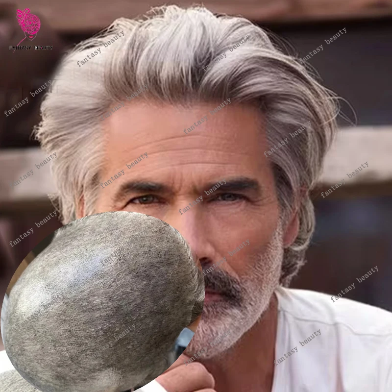 

Мужской парик Natural Hairline 30 мм, черно-серый (1b80), из натуральных волос, прочный, с полной основой из ПУ 0,1 мм, незаметный, мужской капиллярный протез