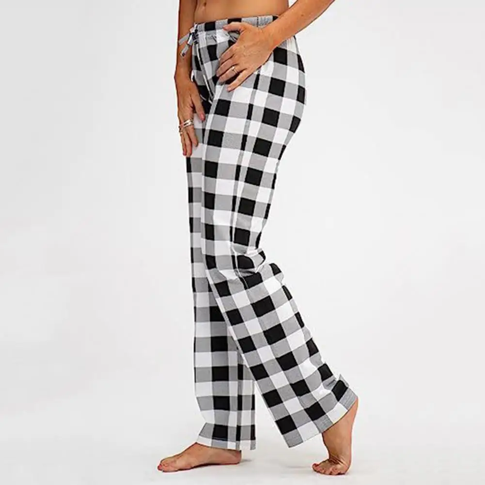 Fabric Pajama Bottoms Comfy Women's Pajama Pants Elastic Drawstring Waist Wide Leg Plaid Bottoms for Wear Sleep Stretchy