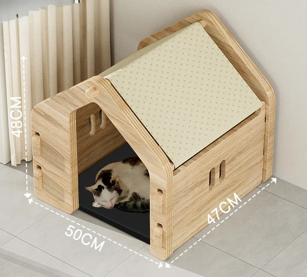 Perrera para gatos/perros de madera maciza, cómoda, para todas las estaciones, estilo nido, casa para mascotas, cierre de botón, muebles modernos/antiguos para mascotas pequeñas