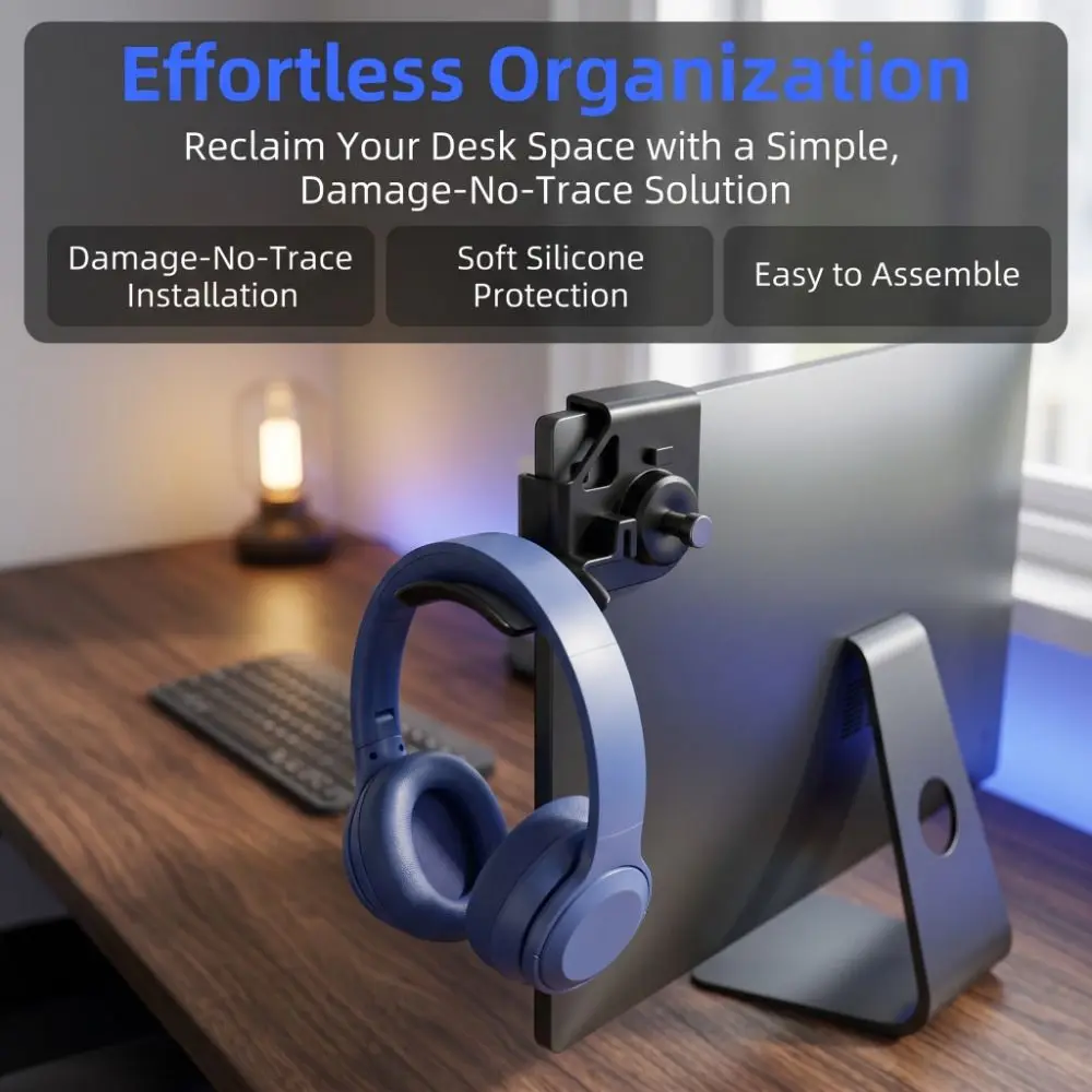 Wall Mounted Headphone Stand No-Drill Adjustable Headphone Holder Durable Universal Headset Hanging Hook Computer Desk