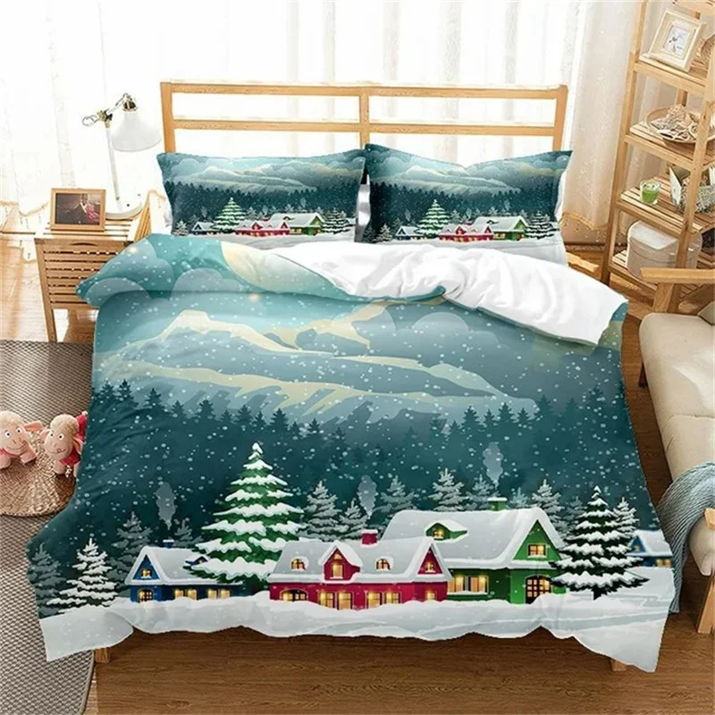 Christmas Duvet Cover Girls Boys Kids Bedding Country Farmhouse Holiday Xmas Tree Cartoon Cute Snowman Comforter Bedroom Decor