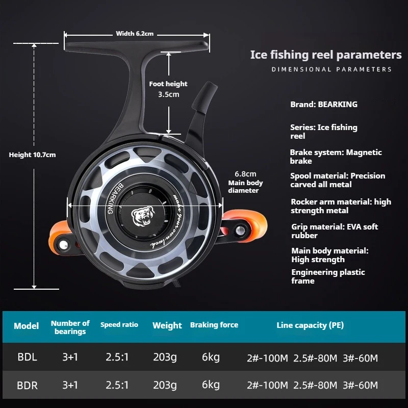 Winter Ice Fishing Reel, Micro Front-Drag Spinning Reel with Magnetic Brake for Ice Raft and Sea Fishing
